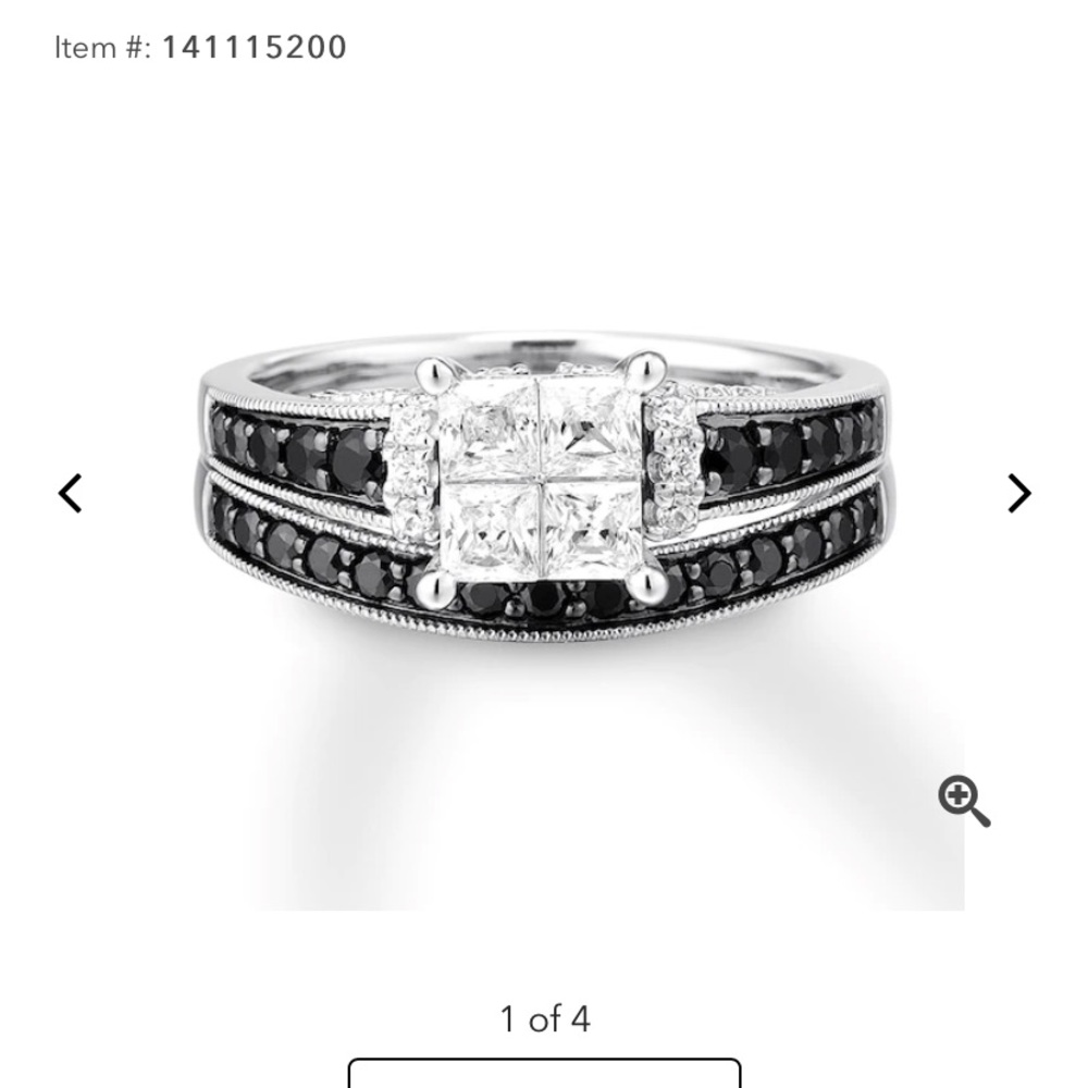 wedding set 14 
k white gold princess cut diamond with black accent diamonds.